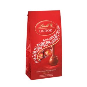 Lindt lindor milk chocolate truffles in a red bag