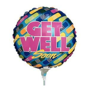 A balloon that says " get well soon ".