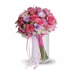 A bouquet of pink flowers in a vase.