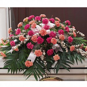 A bouquet of flowers in pink and orange.