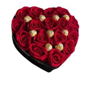 A heart shaped box of roses and chocolates